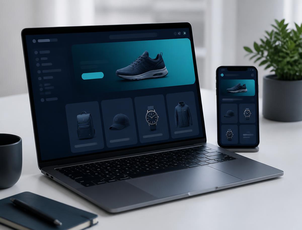 Online store shown on a laptop and phone